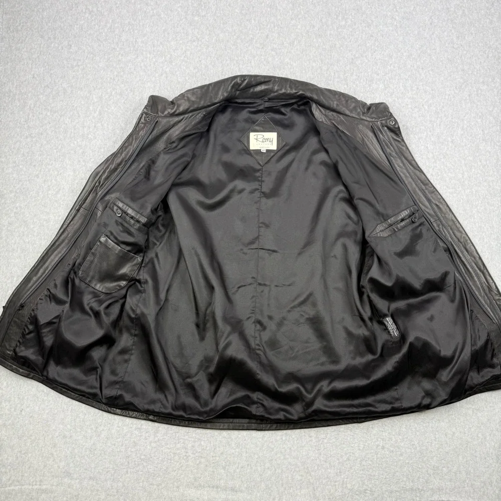 Vintage Remy Leather Jacket Men 46 Black Soft Lambskin Leather Full Zip USA